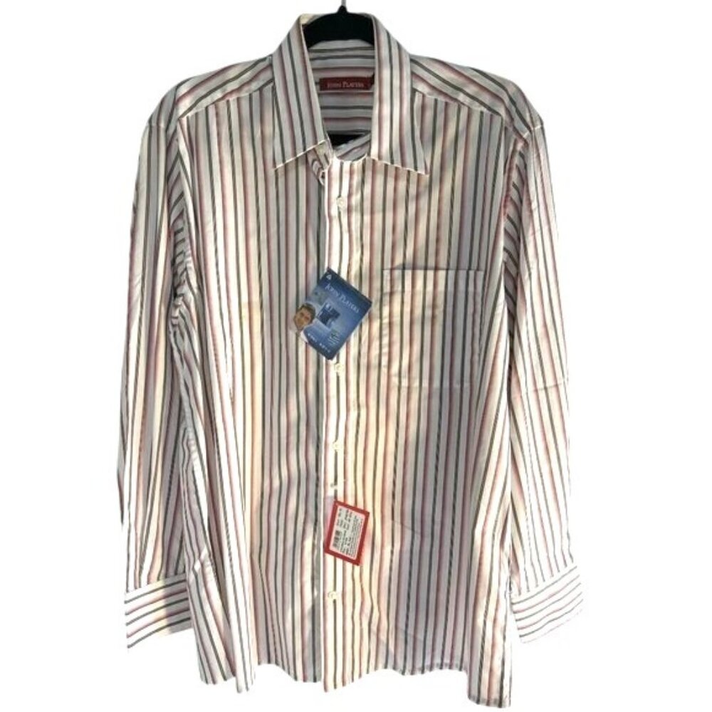 John Players Mens Shirt Long Sleeve Dress Multicolored Striped Pocket Size 42 CM
